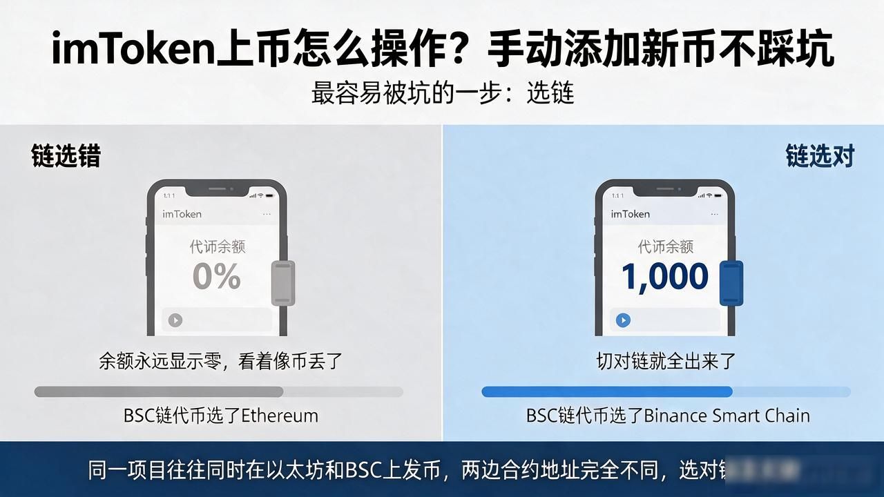 imToken选错链余额显示为零解决方法_imtoken上币_imToken手动添加新币合约地址教程